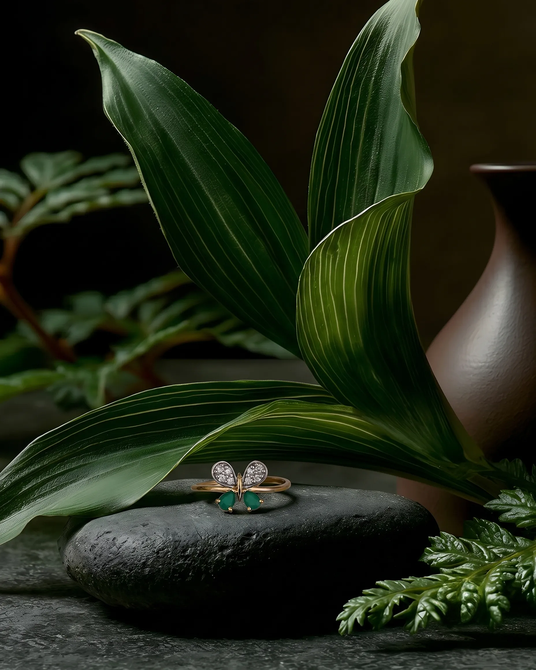 Emerald Butterfly Diamond Ring