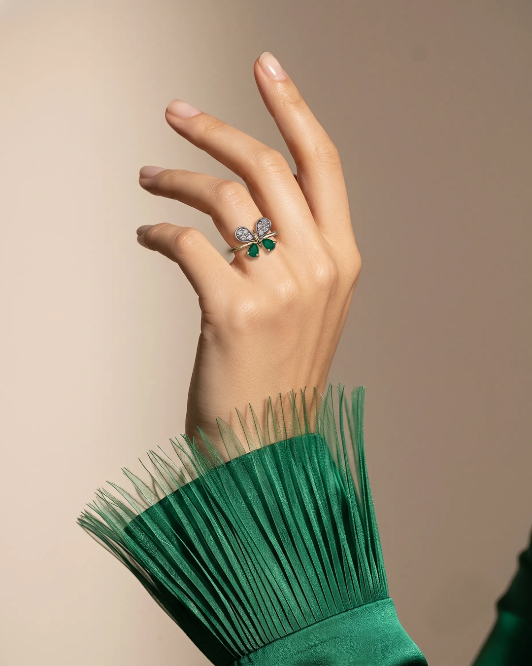 Emerald Butterfly Diamond Ring