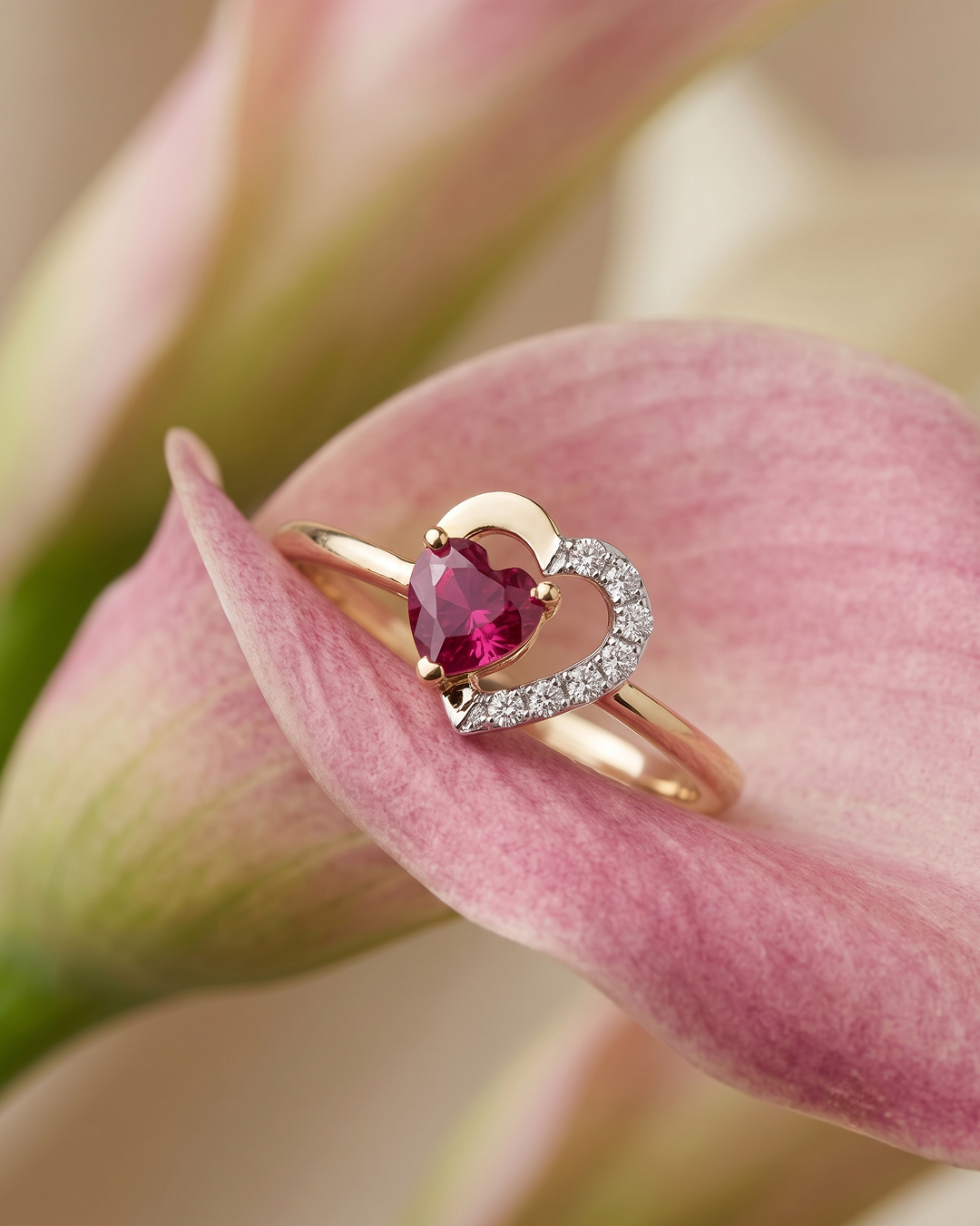 Heart Ruby & Diamond Ring