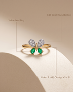 Emerald Butterfly Diamond Ring
