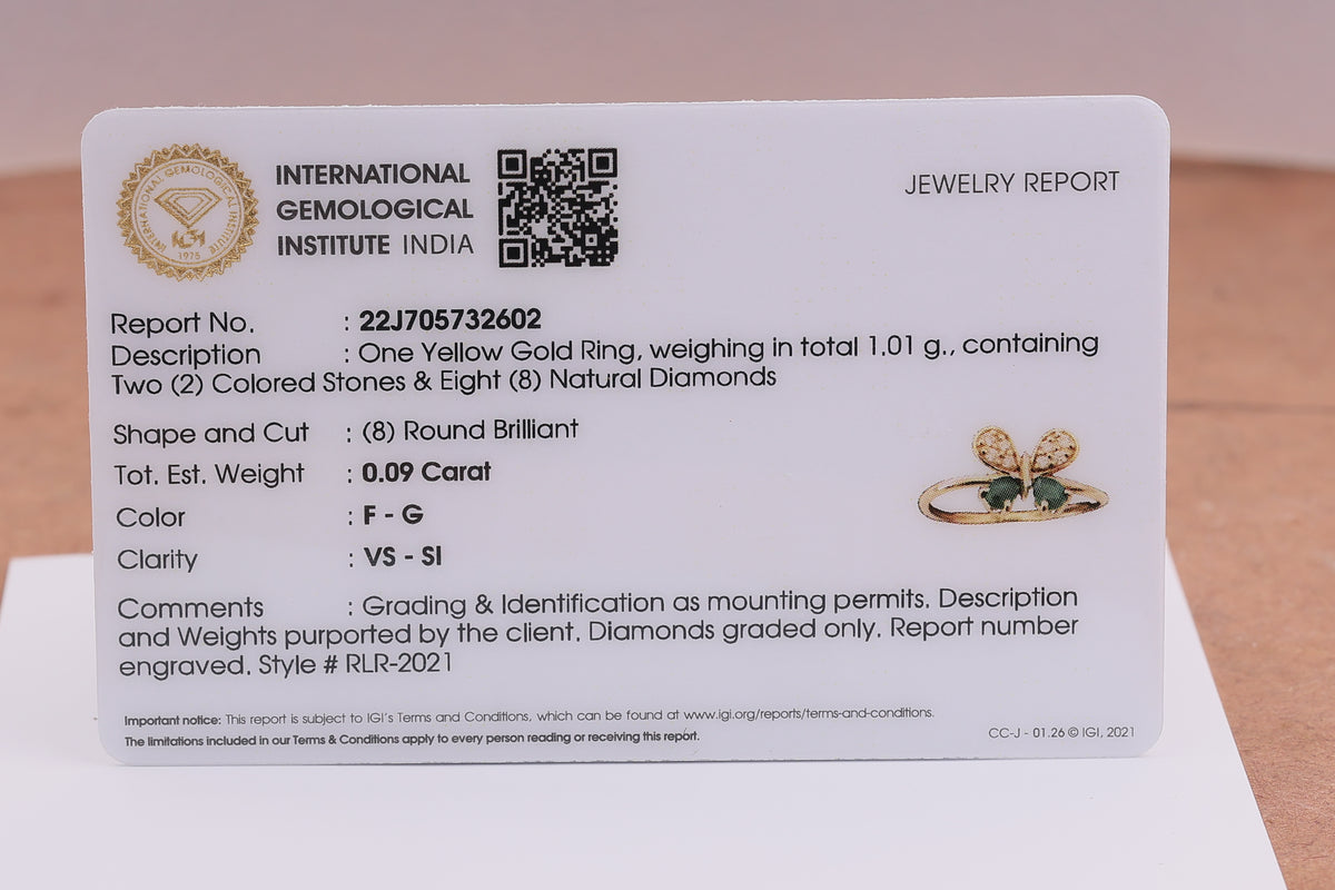 Emerald Butterfly Diamond Ring